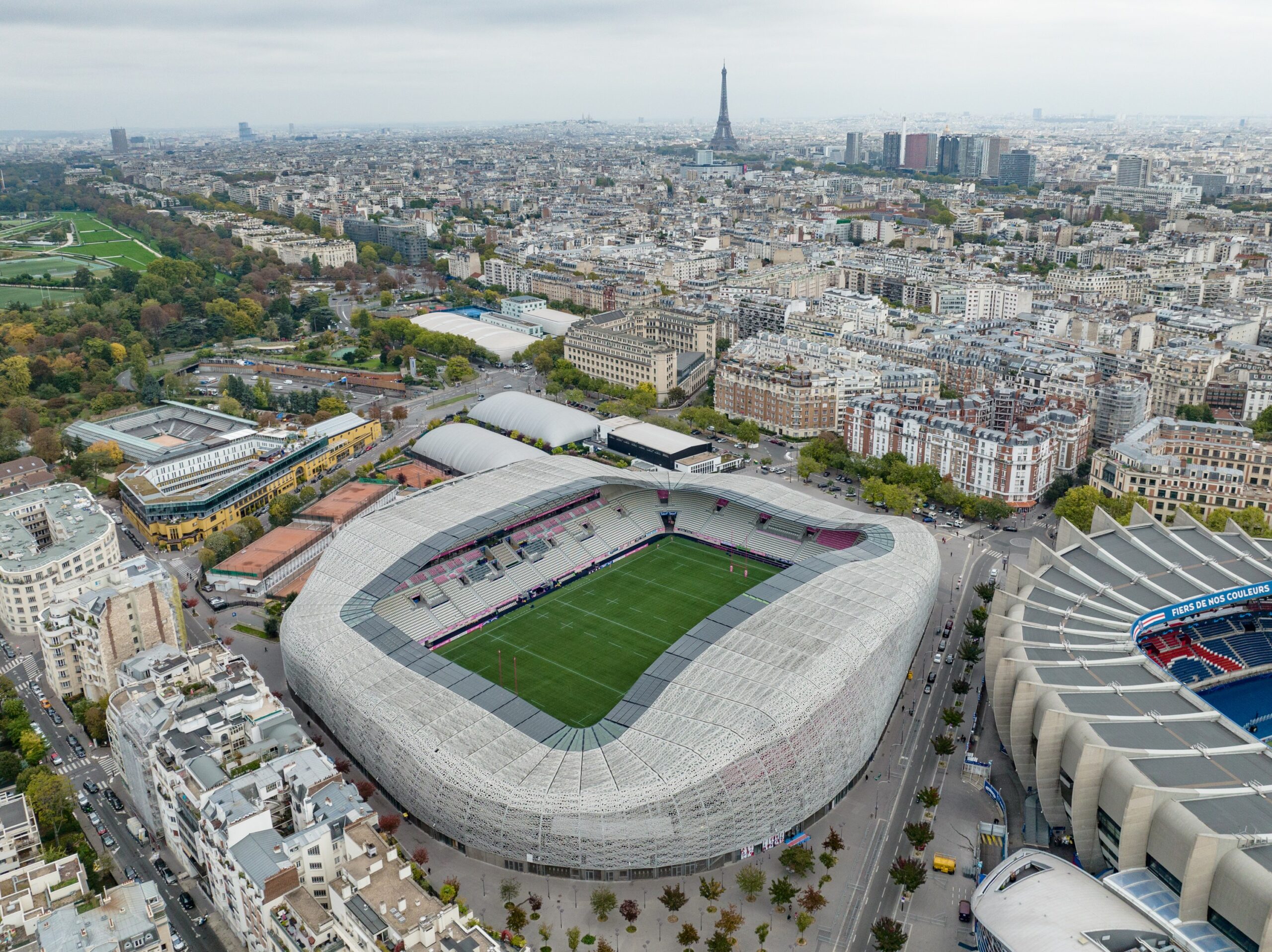 Stade Jean-Bouin in Paris from the air, an archive photo with a Leah Williamson handball report