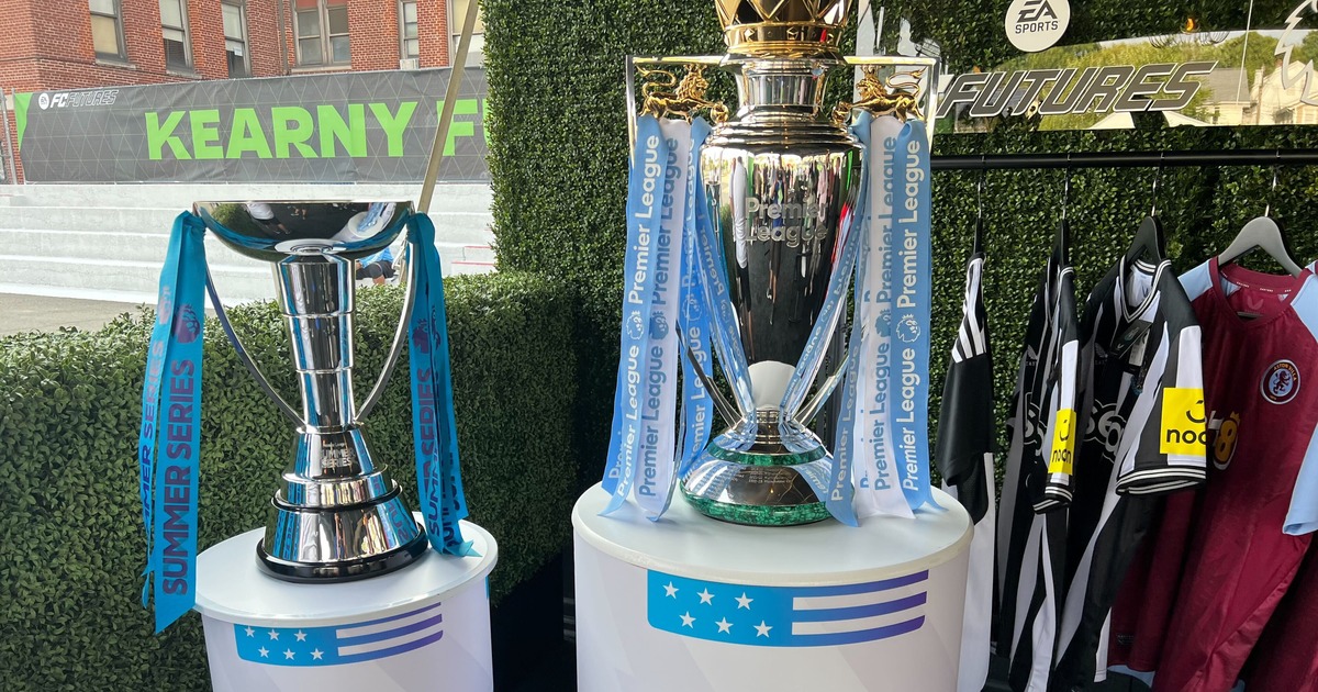 Man City punishment: the Premier League trophy on display, with the Summer Series trophy beside it